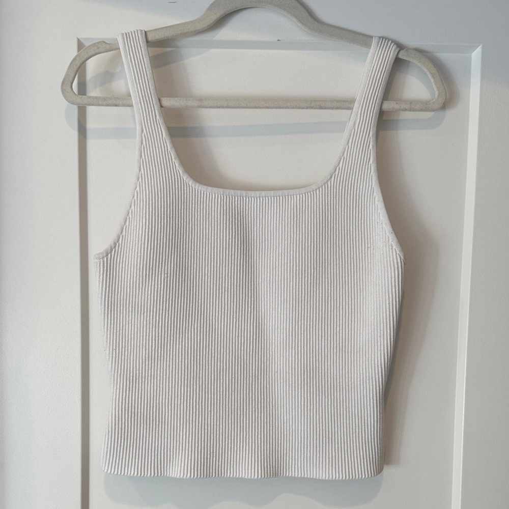Aritzia Babaton White Sculpt Knit Square Neck Cropped Womens Tank Top Size L
